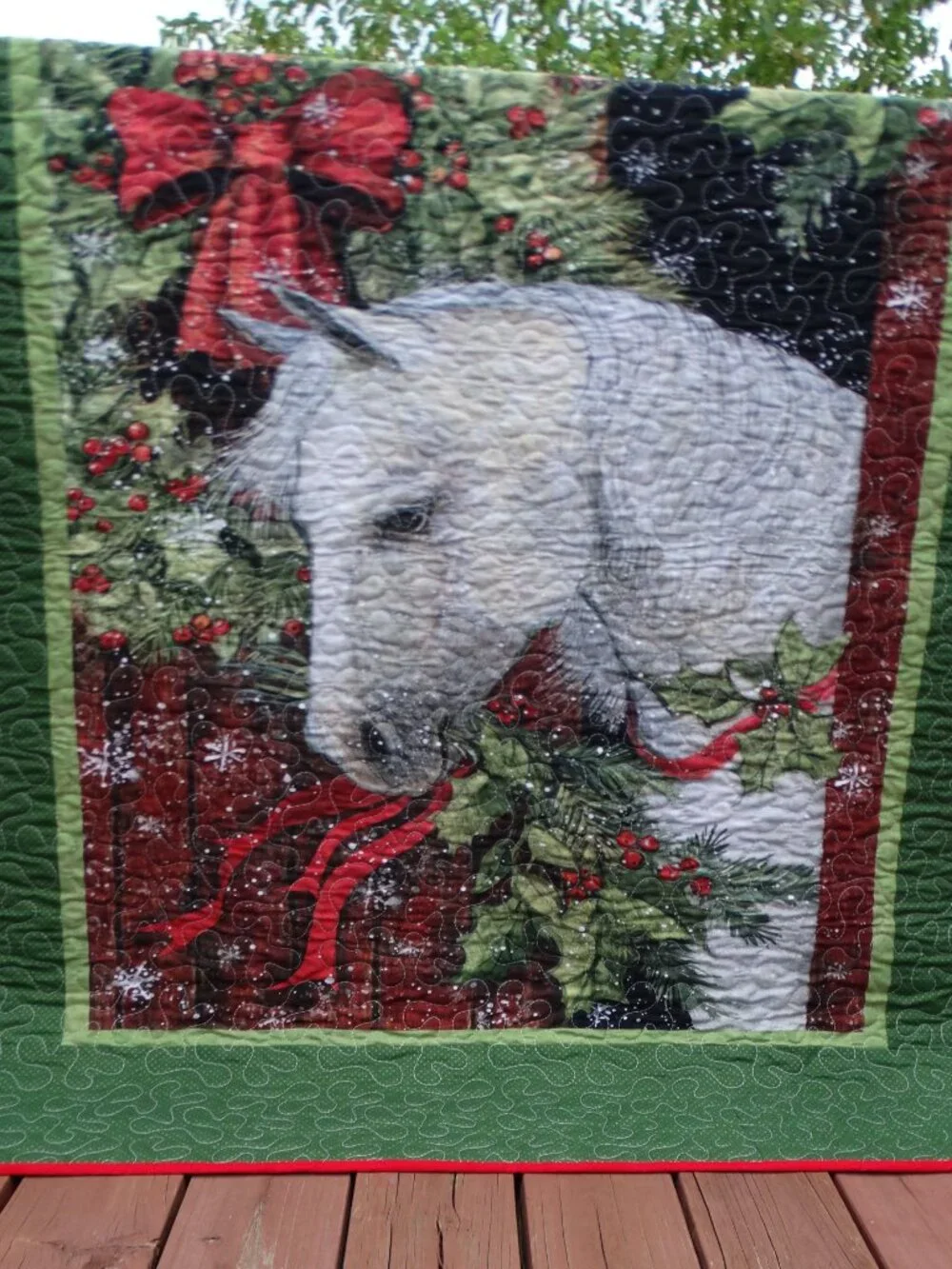 Handmade Christmas Horse Barn Country Christmas Quilt Fleece Backing
